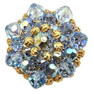 Venodme Womens Brooch Blue Crystal Gold Tone Vintage Unsigned